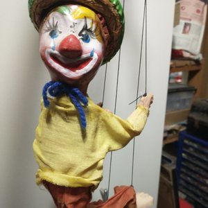 Vintage Mexican Wooden Clown Marionette Puppet